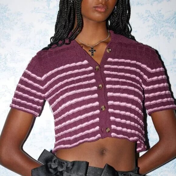 NWT UO Kimchi Blue Oliver Button Down Purple Polo Sweater - Picture 1 of 6